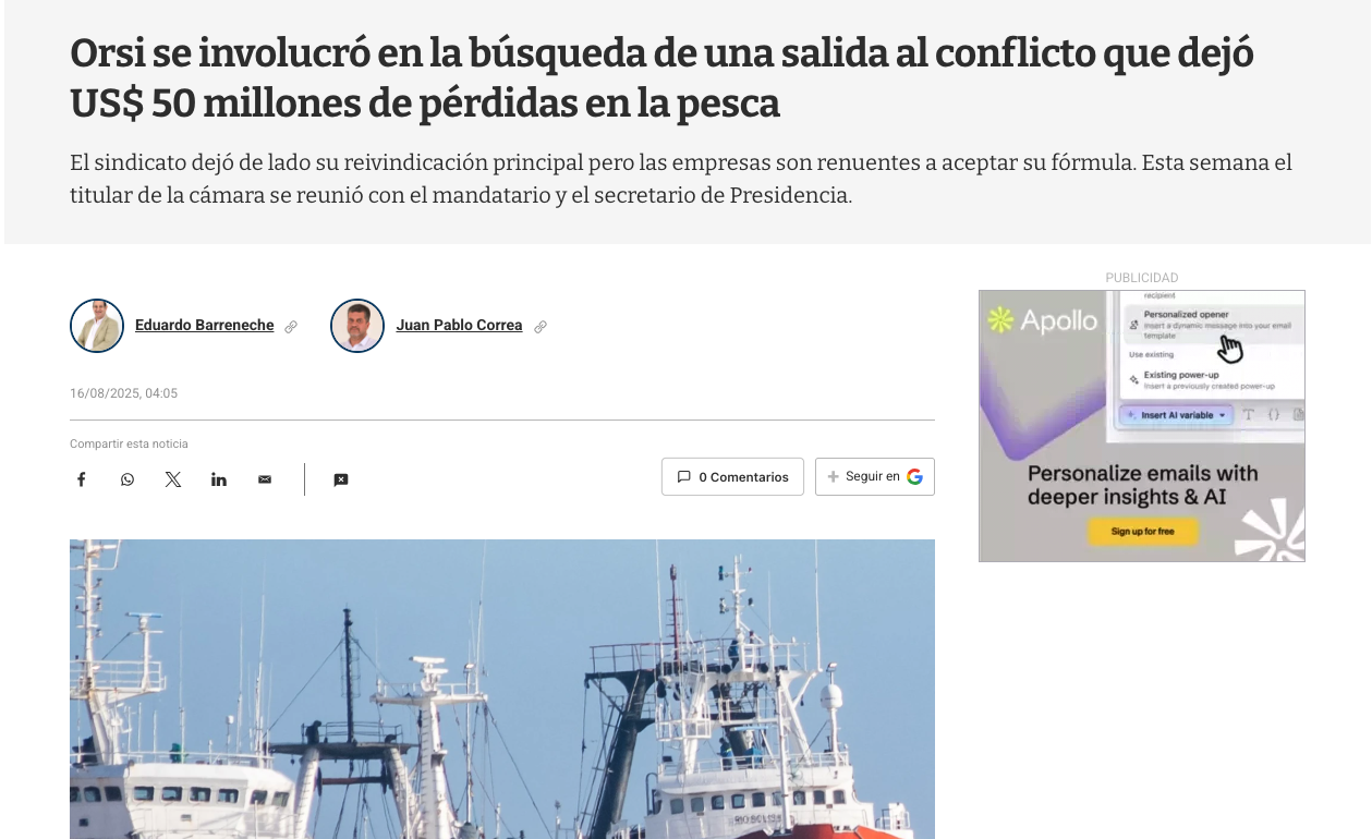 Orsi se involucró en la búsqueda de una salida al conflicto de la pesca